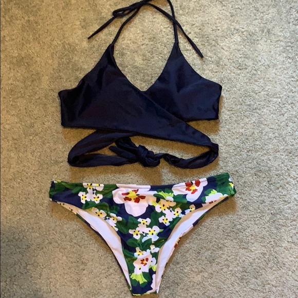 Blue Flower Wrap Bikini - Picture 1 of 3